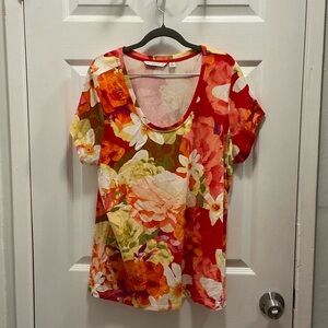 Isaac Mizrahi Red Floral Short Sleeve Top
